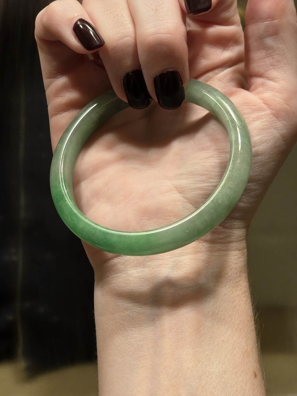 57mm Thin Green Jadeite Bangle - Type A